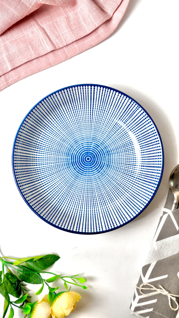 BLUE DOTTED LINES CERAMIC SERVING BOWL